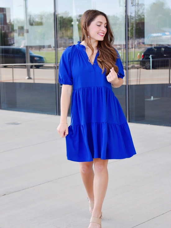 JODIFL Dresses & Skirts - New Women's Jodifl Royal Blue Puff Sleeve Tiered Dress Size Large